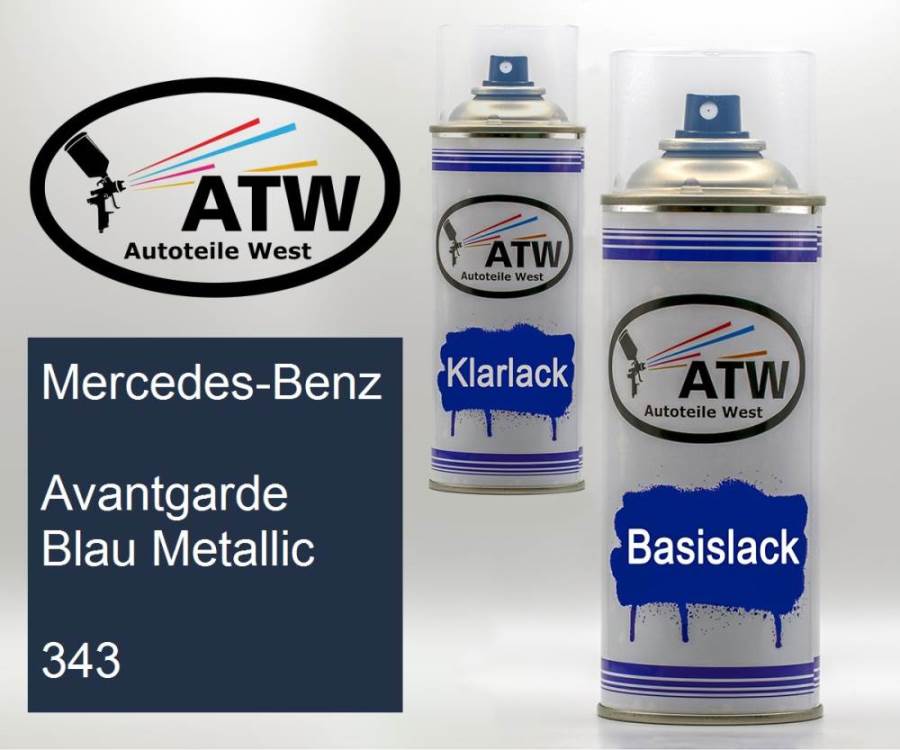 Mercedes-Benz, Avantgarde Blau Metallic, 343: 400ml Sprühdose + 400ml Klarlack - Set, von ATW Autoteile West.